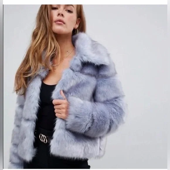 Missguided Faux Fur Jacket - Light Gray/Blue - Picture 2 of 10